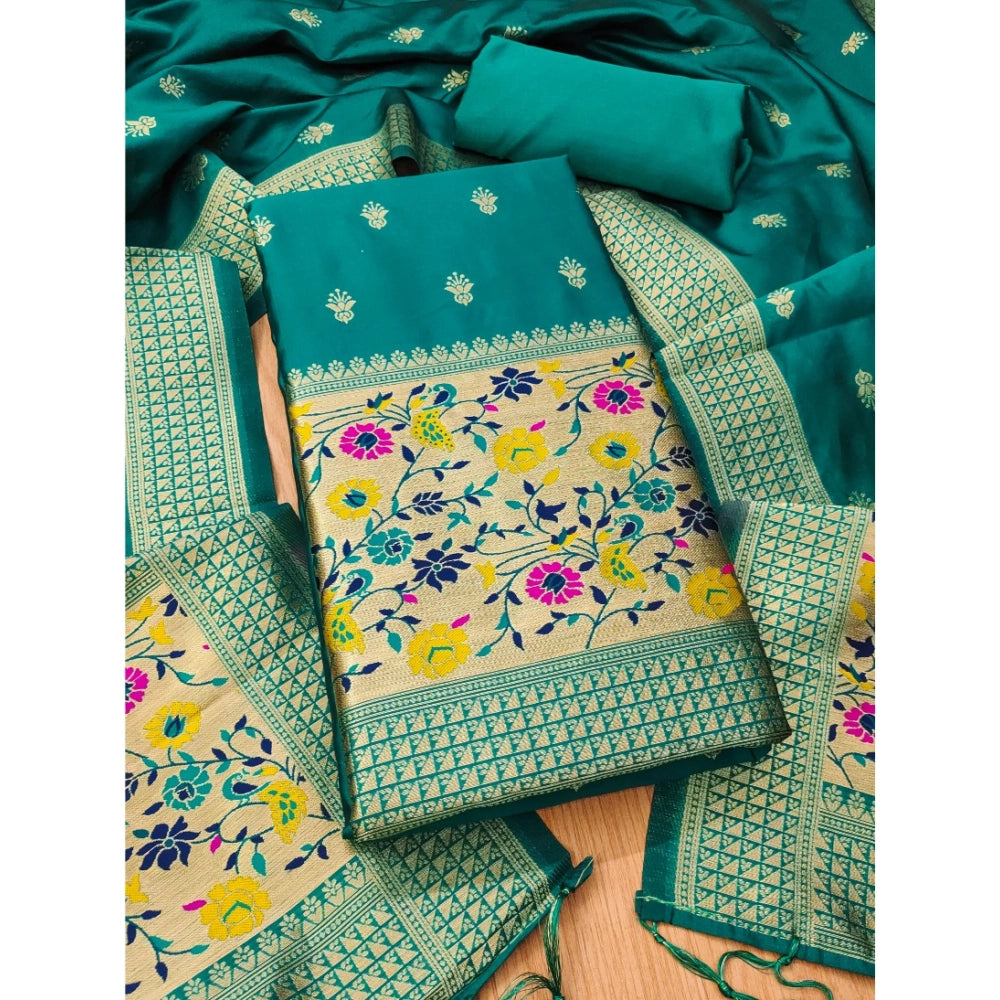 Vaystra Banarasi Silk Printed Unstitched Salwar Suit Material With Dupatta – Rama