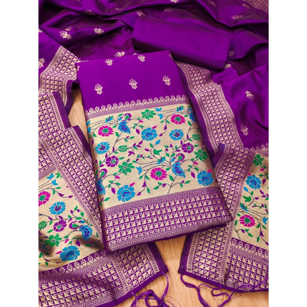 Vaystra Banarasi Silk Printed Unstitched Salwar Suit Material With Dupatta – Purple