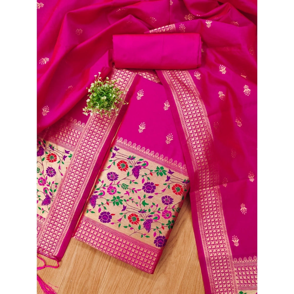 Vaystra Banarasi Silk Printed Unstitched Salwar Suit Material With Dupatta – Pink