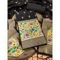Vaystra Banarasi Silk Printed Unstitched Salwar Suit Material With Dupatta – Black