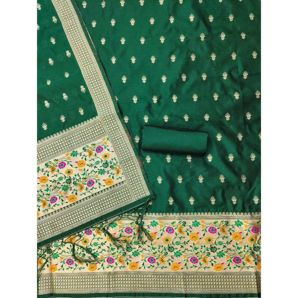 Vaystra Banarasi Silk Printed Unstitched Salwar Suit Material With Dupatta – Bottle Green