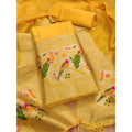 Vaystra Banarasi Silk Printed Unstitched Salwar Suit Material With Dupatta – Yellow