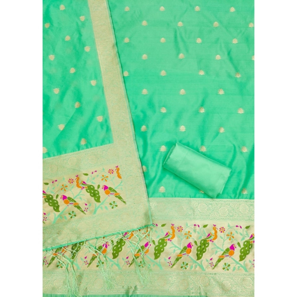 Vaystra Banarasi Silk Printed Unstitched Salwar Suit Material With Dupatta – Sea Green