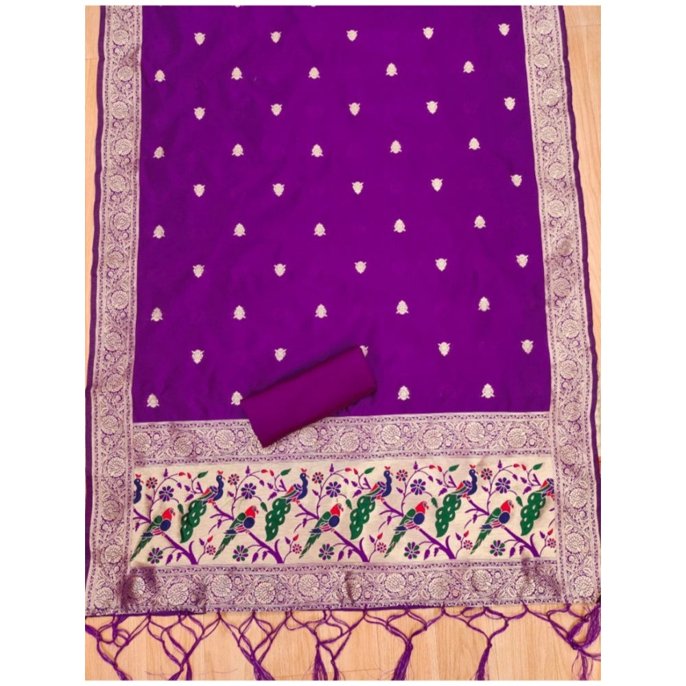Vaystra Banarasi Silk Printed Unstitched Salwar Suit Material With Dupatta – Purple