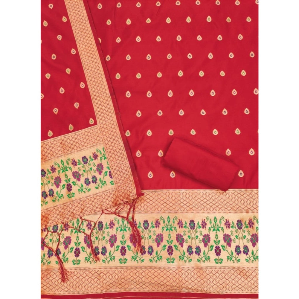 Vaystra Banarasi Silk Printed Unstitched Salwar Suit Material With Dupatta – Red