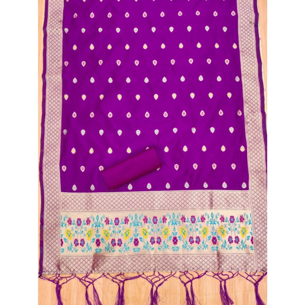 Vaystra Banarasi Silk Printed Unstitched Salwar Suit Material With Dupatta – Purple