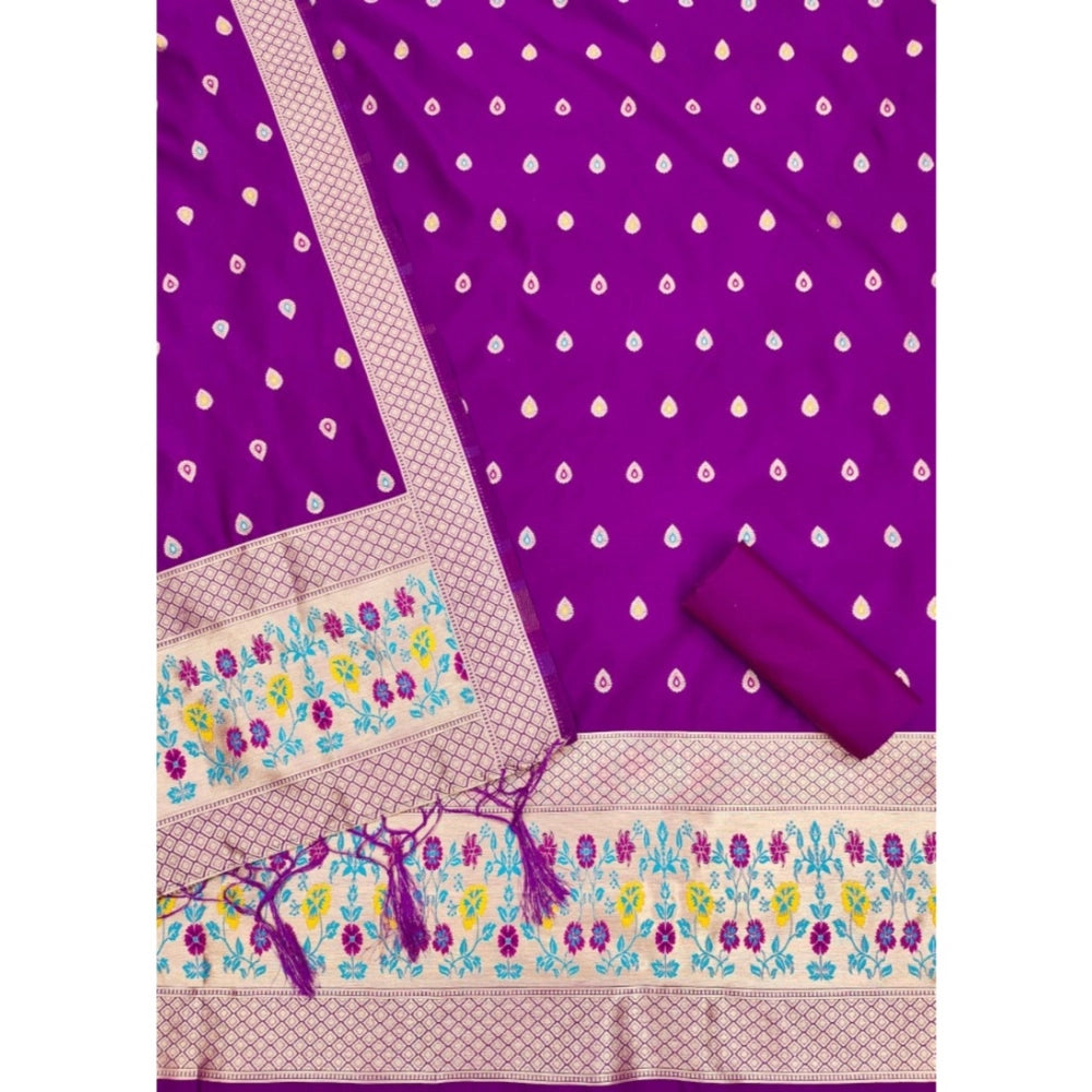 Vaystra Banarasi Silk Printed Unstitched Salwar Suit Material With Dupatta – Purple