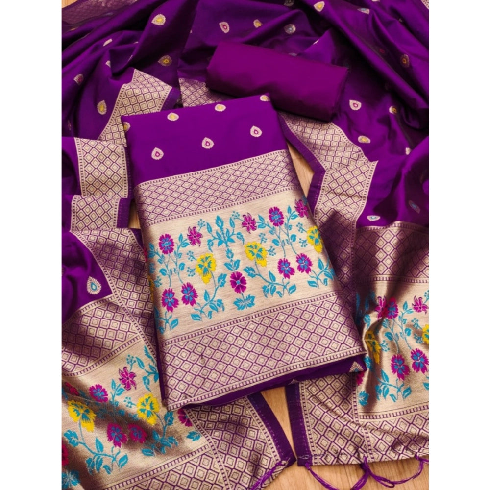 Vaystra Banarasi Silk Printed Unstitched Salwar Suit Material With Dupatta – Purple
