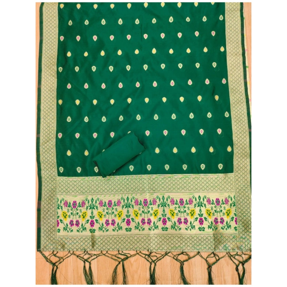 Vaystra Banarasi Silk Printed Unstitched Salwar Suit Material With Dupatta – Bottle Green