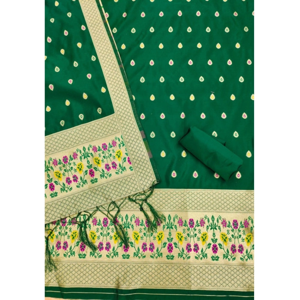 Vaystra Banarasi Silk Printed Unstitched Salwar Suit Material With Dupatta – Bottle Green