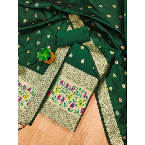 Vaystra Banarasi Silk Printed Unstitched Salwar Suit Material With Dupatta – Bottle Green
