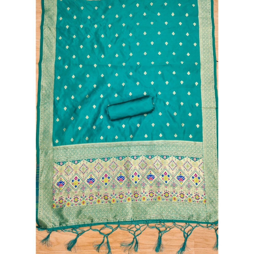 Vaystra Banarasi Silk Printed Unstitched Salwar Suit Material With Dupatta – Rama