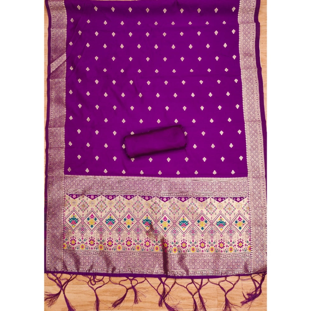 Vaystra Banarasi Silk Printed Unstitched Salwar Suit Material With Dupatta – Purple
