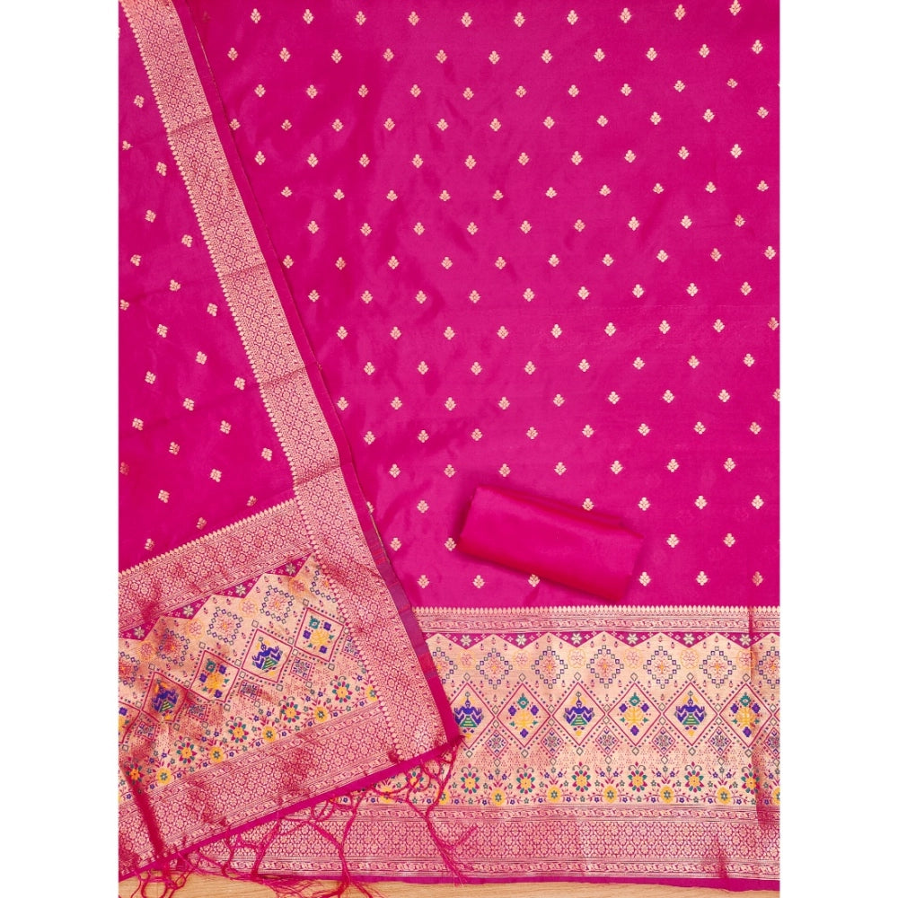 Vaystra Banarasi Silk Printed Unstitched Salwar Suit Material With Dupatta – Pink