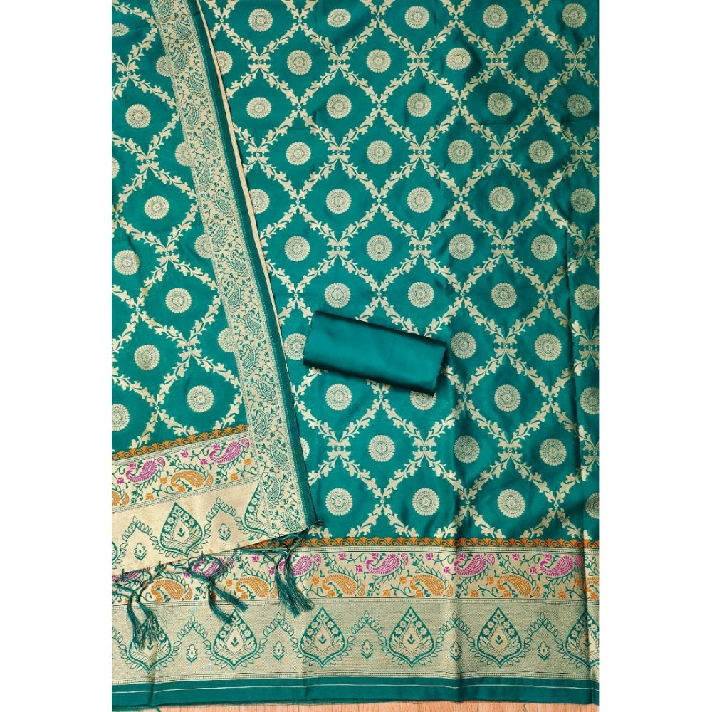 Vaystra Banarasi Silk Printed Unstitched Salwar Suit Material With Dupatta – Rama