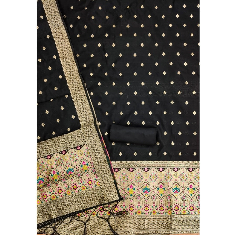 Vaystra Banarasi Silk Printed Unstitched Salwar Suit Material With Dupatta – Black