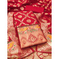 Vaystra Banarasi Silk Printed Unstitched Salwar Suit Material With Dupatta – Red