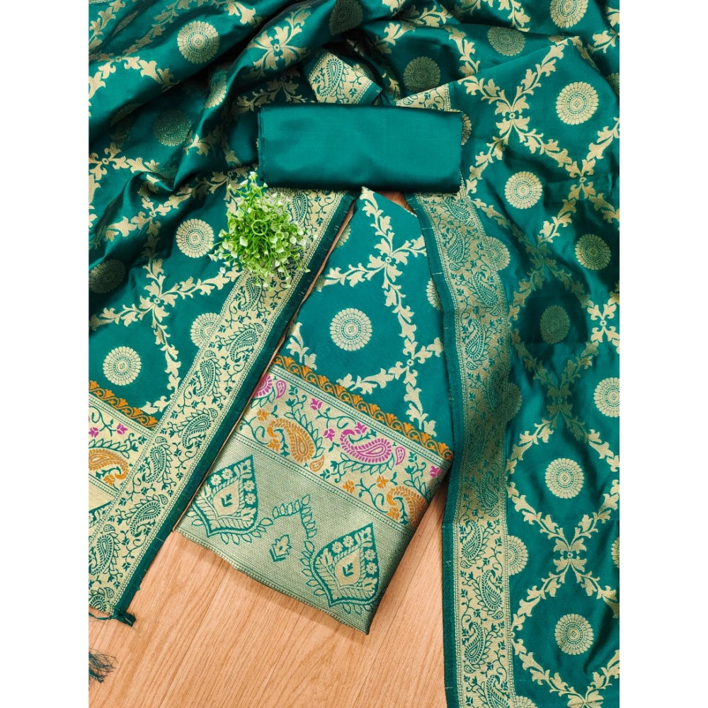 Vaystra Banarasi Silk Printed Unstitched Salwar Suit Material With Dupatta – Rama