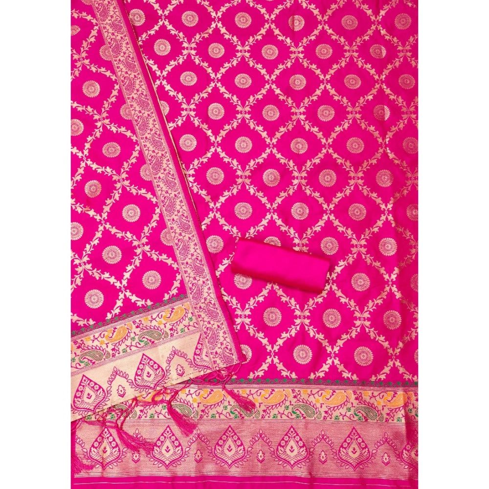 Vaystra Banarasi Silk Printed Unstitched Salwar Suit Material With Dupatta – Pink
