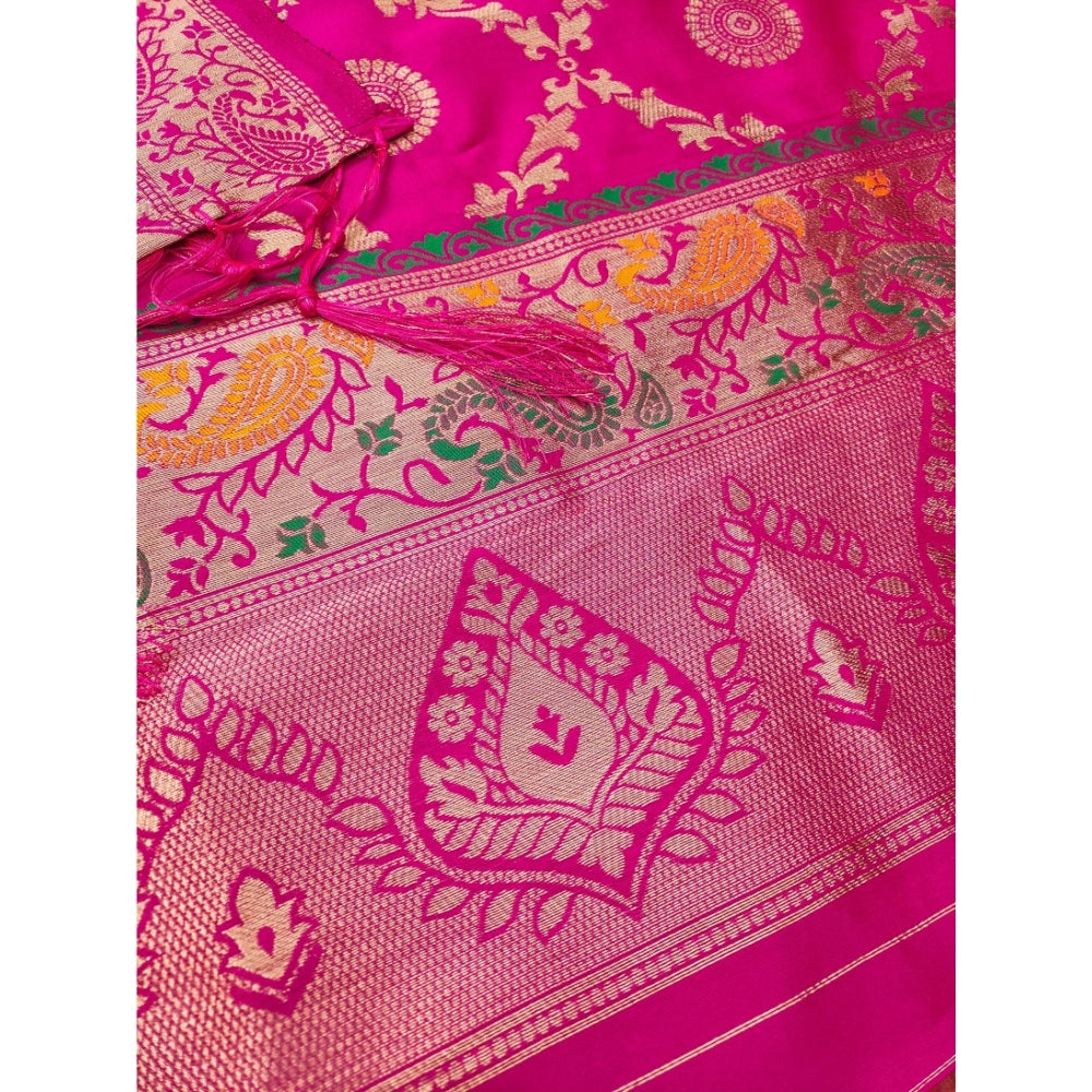 Vaystra Banarasi Silk Printed Unstitched Salwar Suit Material With Dupatta – Pink