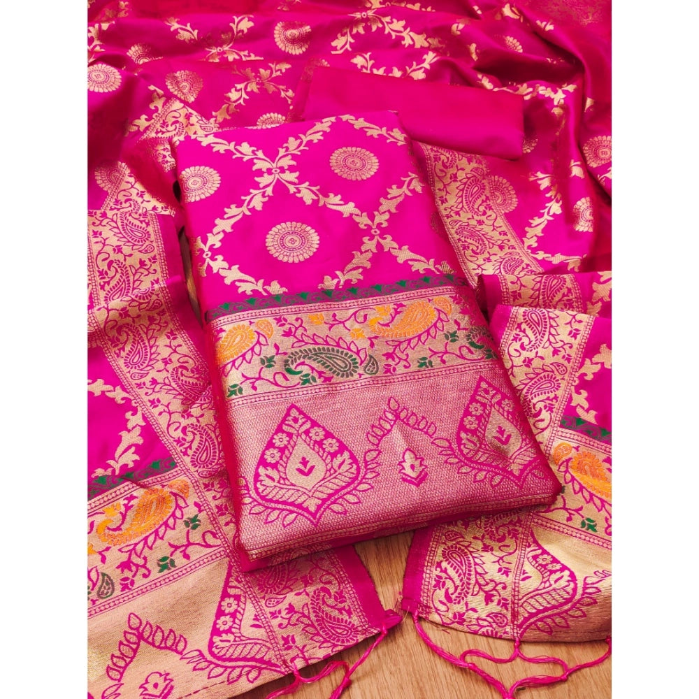 Vaystra Banarasi Silk Printed Unstitched Salwar Suit Material With Dupatta – Pink