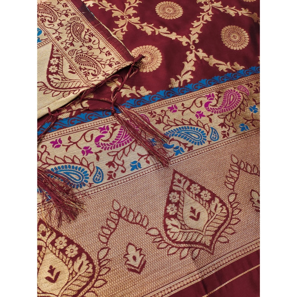 Vaystra Banarasi Silk Printed Unstitched Salwar Suit Material With Dupatta – Maroon