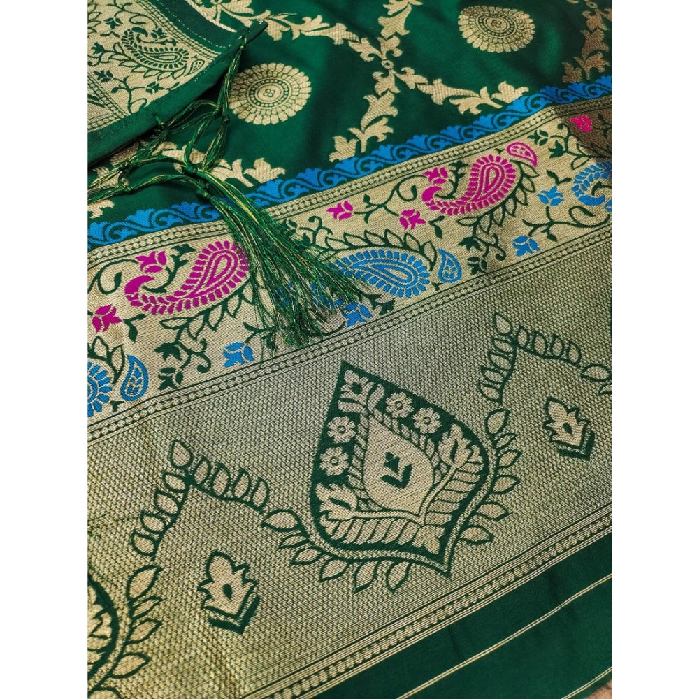 Vaystra Banarasi Silk Printed Unstitched Salwar Suit Material With Dupatta – Bottle Green