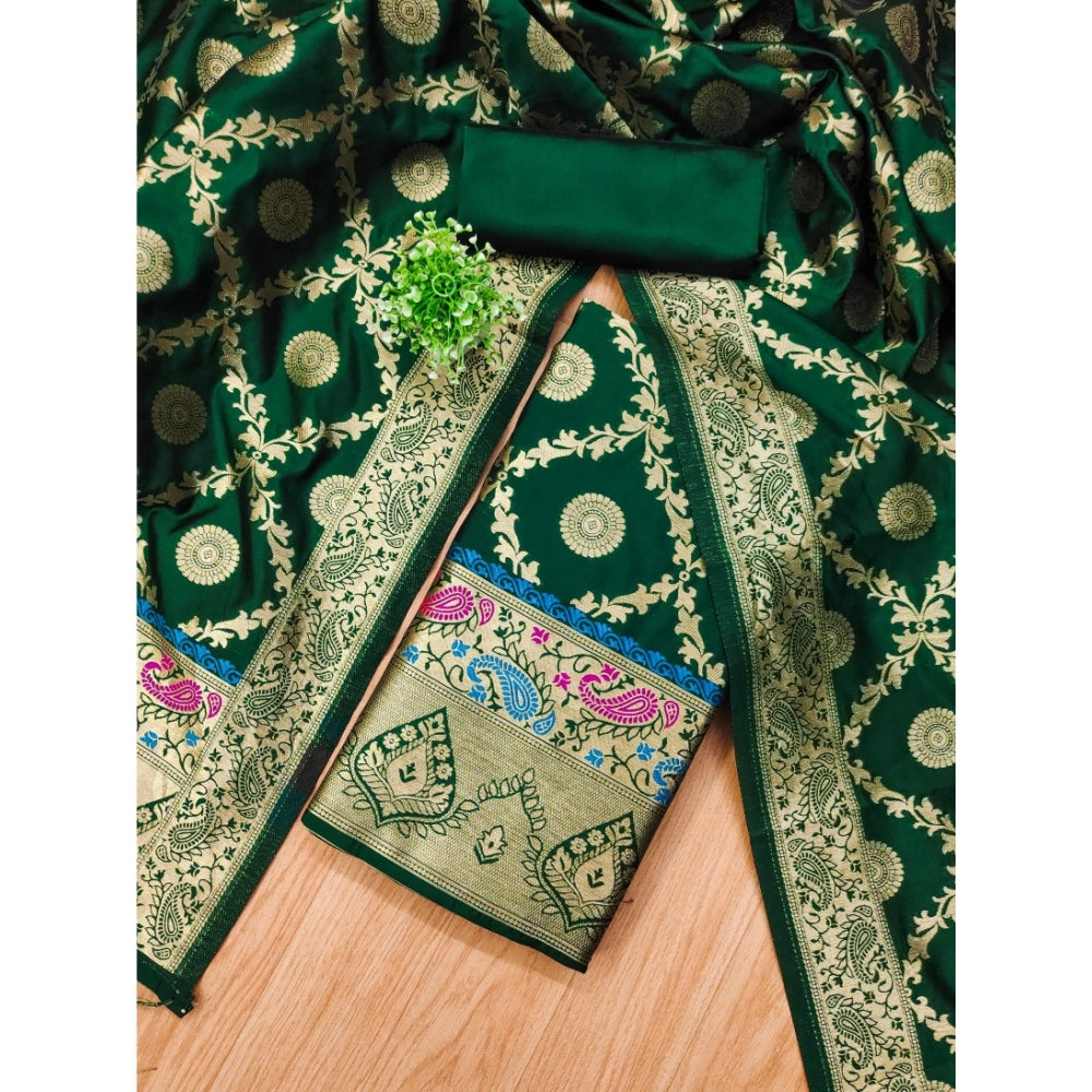 Vaystra Banarasi Silk Printed Unstitched Salwar Suit Material With Dupatta – Bottle Green