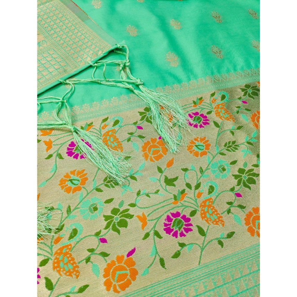 Vaystra Banarasi Silk Printed Unstitched Salwar Suit Material With Dupatta – Sea Green
