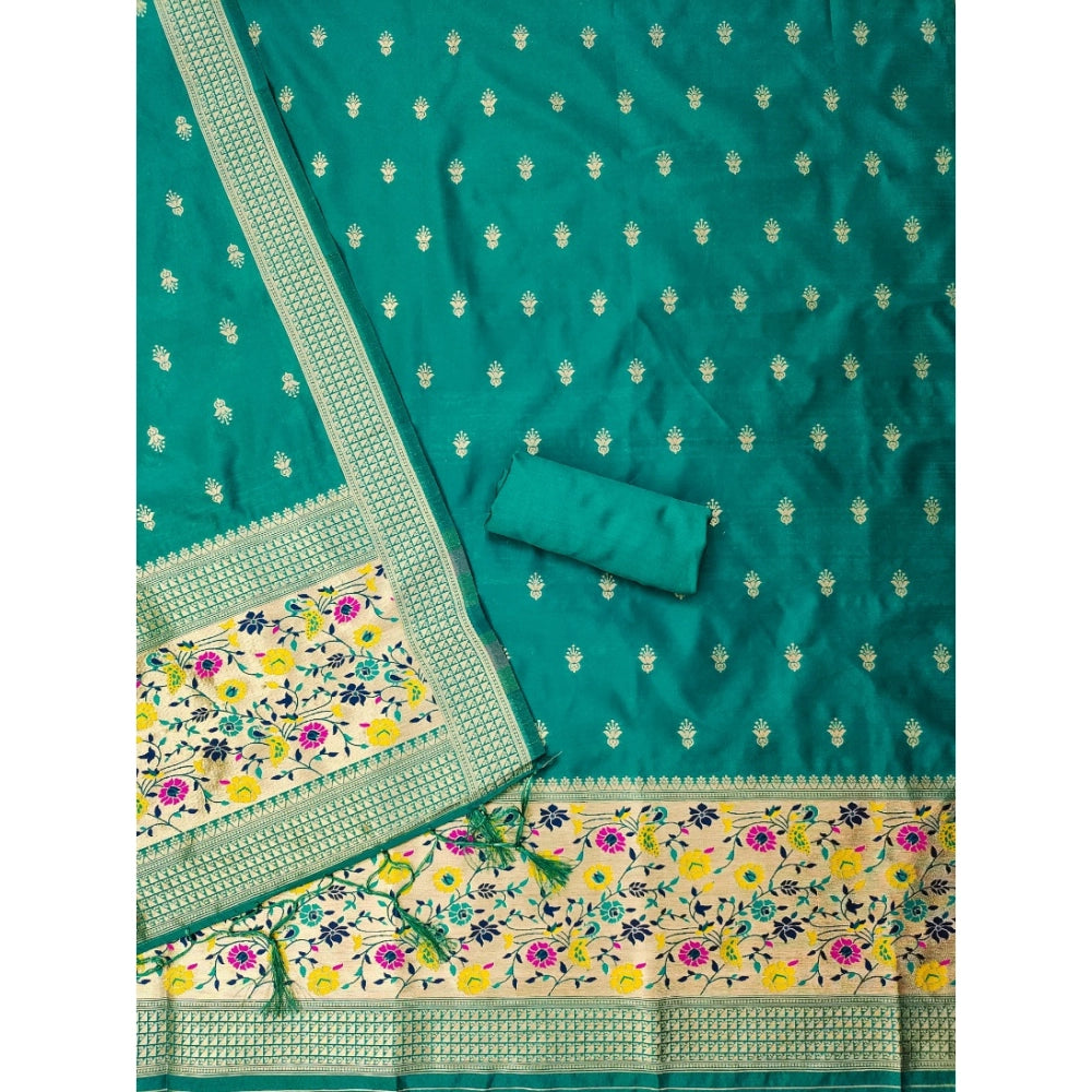 Vaystra Banarasi Silk Printed Unstitched Salwar Suit Material With Dupatta – Rama