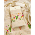 Vaystra Banarasi Silk Printed Unstitched Salwar Suit Material With Dupatta – White