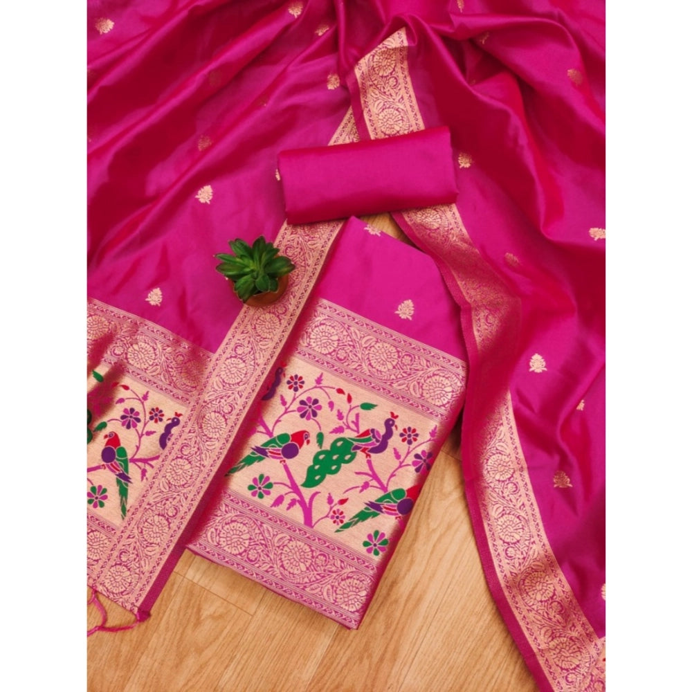 Vaystra Banarasi Silk Printed Unstitched Salwar Suit Material With Dupatta – Pink