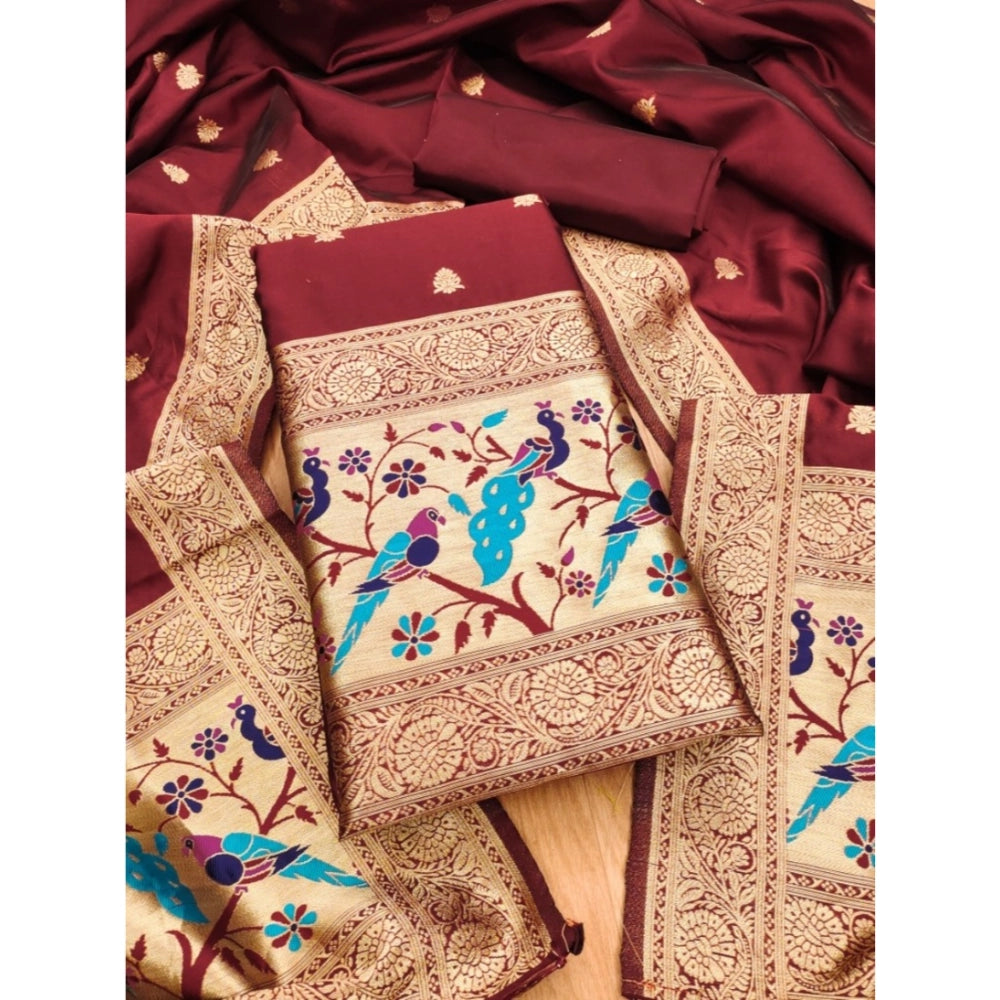 Vaystra Banarasi Silk Printed Unstitched Salwar Suit Material With Dupatta – Maroon