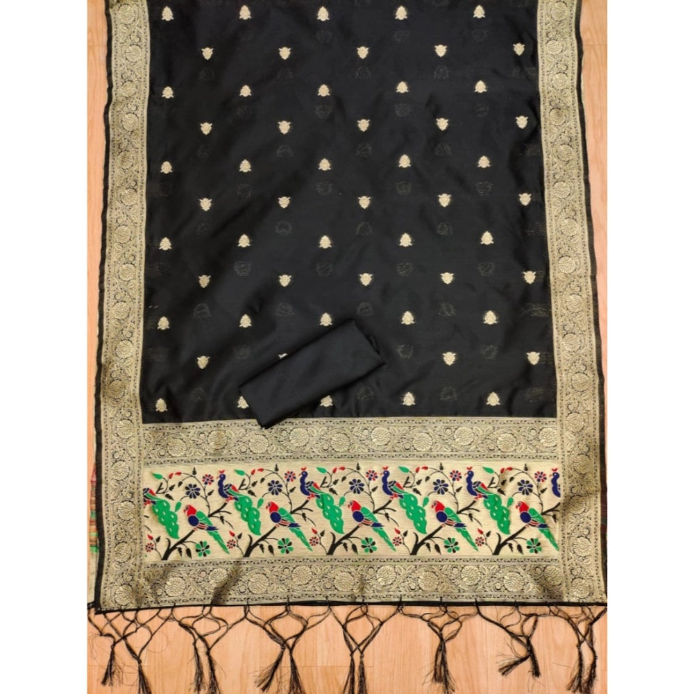Vaystra Banarasi Silk Printed Unstitched Salwar Suit Material With Dupatta – Black