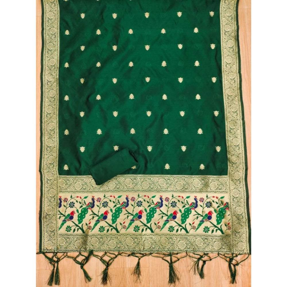 Vaystra Banarasi Silk Printed Unstitched Salwar Suit Material With Dupatta – Bottle Green