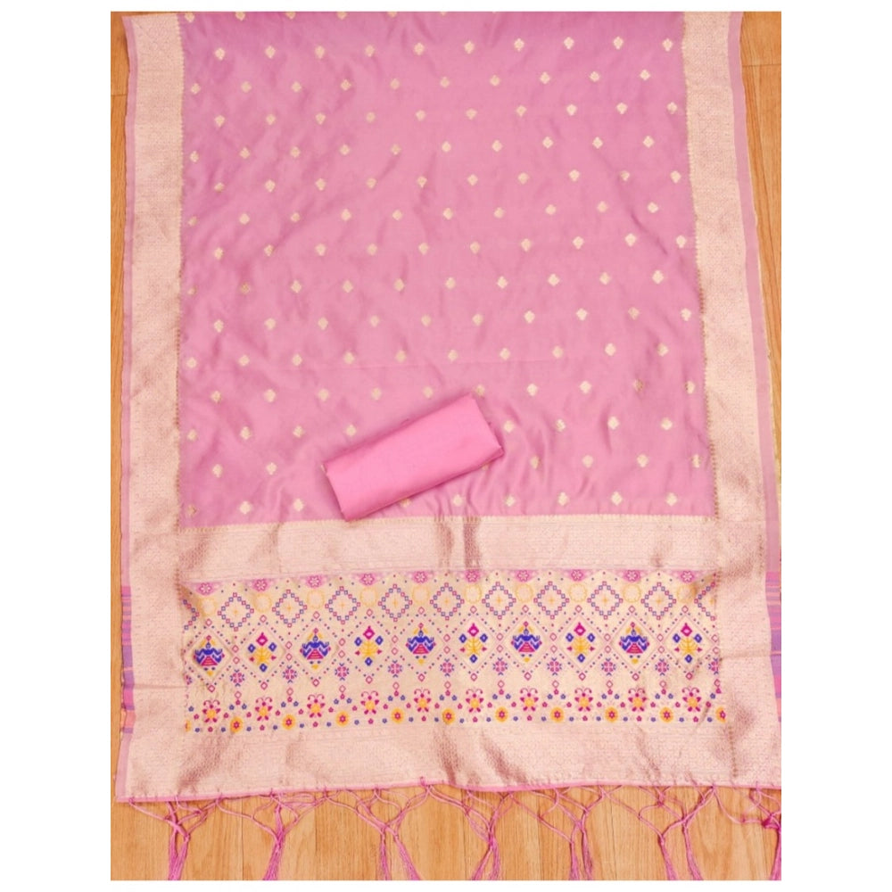 Vaystra Banarasi Silk Printed Unstitched Salwar Suit Material With Dupatta – Light Pink