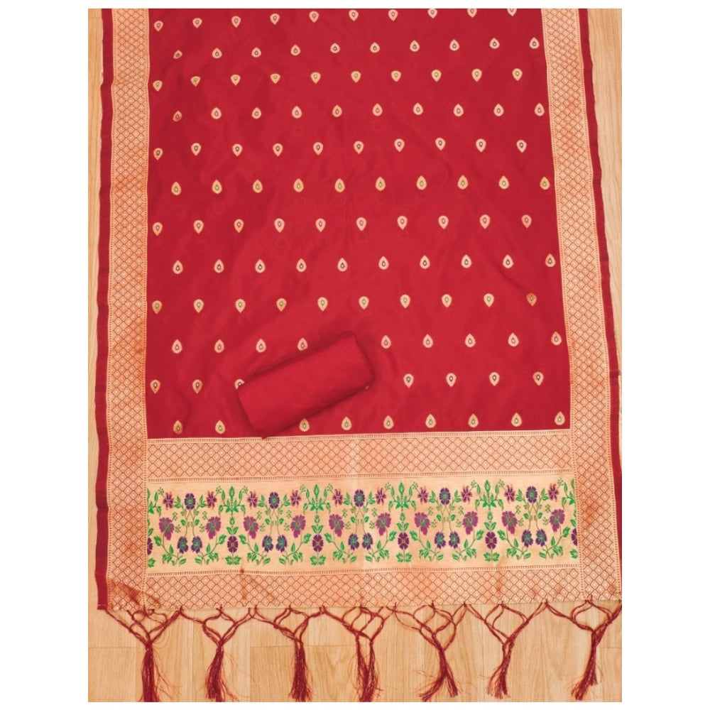 Vaystra Banarasi Silk Printed Unstitched Salwar Suit Material With Dupatta – Red