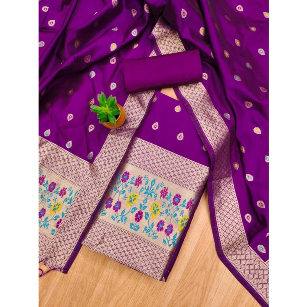 Vaystra Banarasi Silk Printed Unstitched Salwar Suit Material With Dupatta – Purple