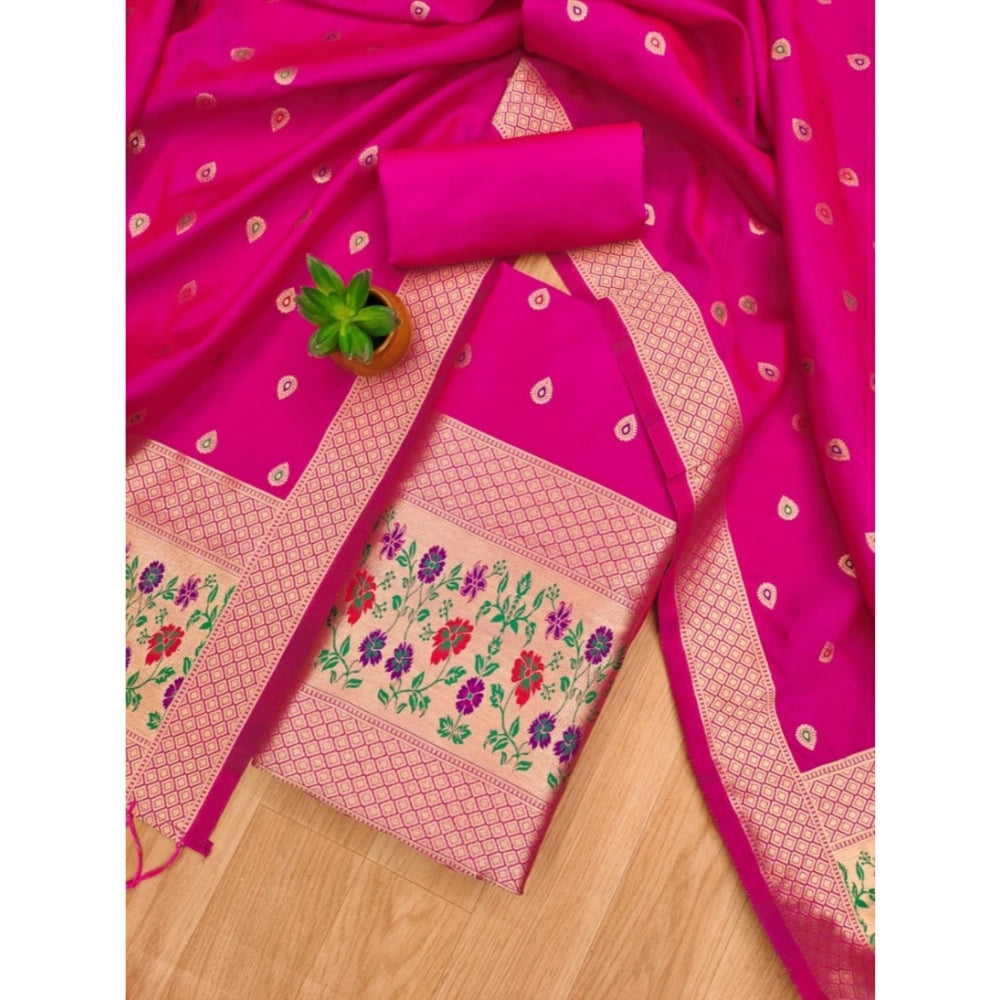 Vaystra Banarasi Silk Printed Unstitched Salwar Suit Material With Dupatta – Pink