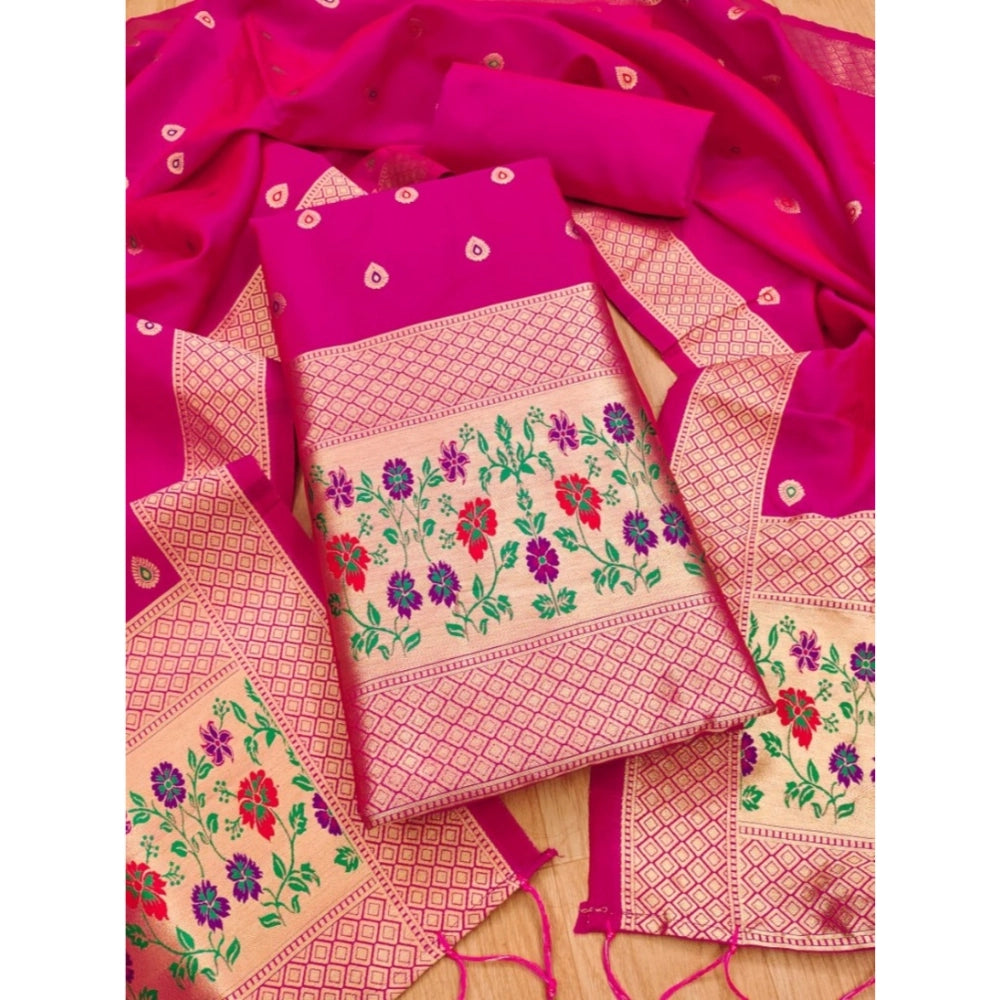 Vaystra Banarasi Silk Printed Unstitched Salwar Suit Material With Dupatta – Pink