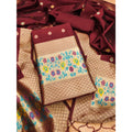 Vaystra Banarasi Silk Printed Unstitched Salwar Suit Material With Dupatta – Maroon