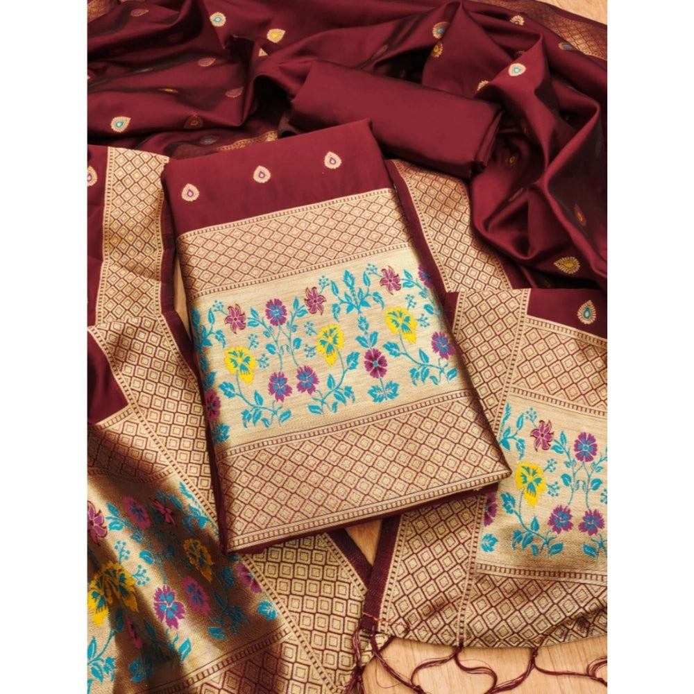 Vaystra Banarasi Silk Printed Unstitched Salwar Suit Material With Dupatta – Maroon