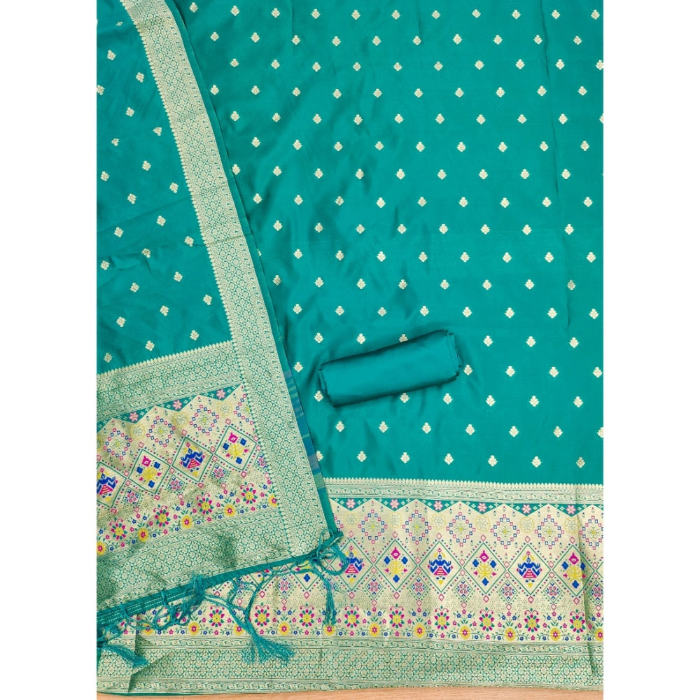 Vaystra Banarasi Silk Printed Unstitched Salwar Suit Material With Dupatta – Rama