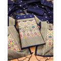 Vaystra Banarasi Silk Printed Unstitched Salwar Suit Material With Dupatta – Navy Blue