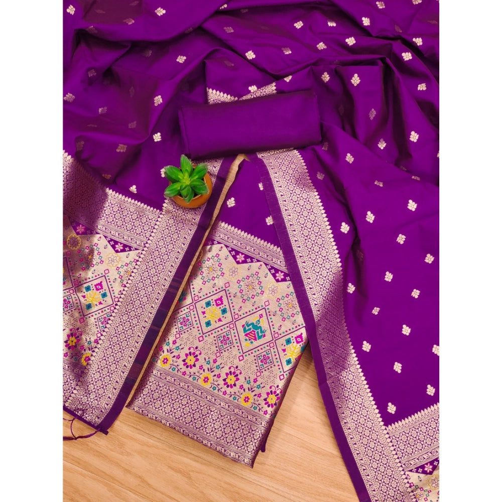 Vaystra Banarasi Silk Printed Unstitched Salwar Suit Material With Dupatta – Purple