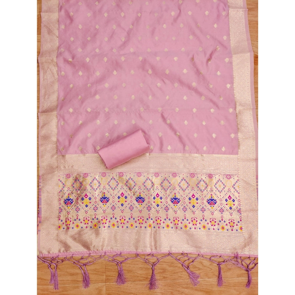 Vaystra Banarasi Silk Printed Unstitched Salwar Suit Material With Dupatta – Light Pink