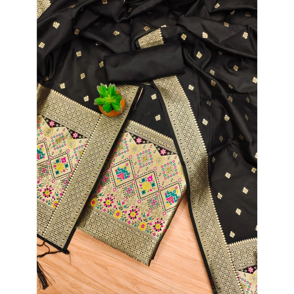 Vaystra Banarasi Silk Printed Unstitched Salwar Suit Material With Dupatta – Black