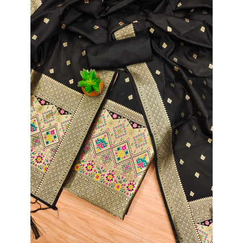 Vaystra Banarasi Silk Printed Unstitched Salwar Suit Material With Dupatta – Black
