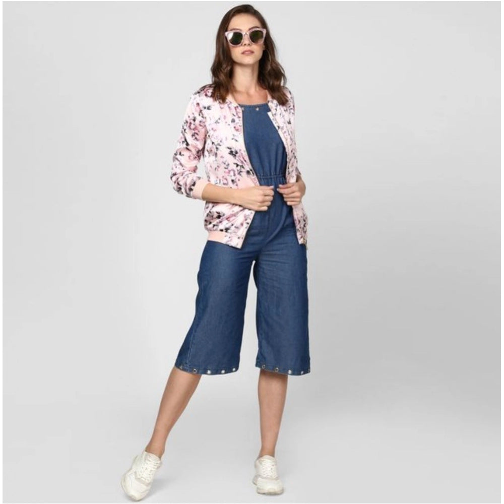 Vaystra Satin Floral 3/4th Sleeve Jacket – Light Pink