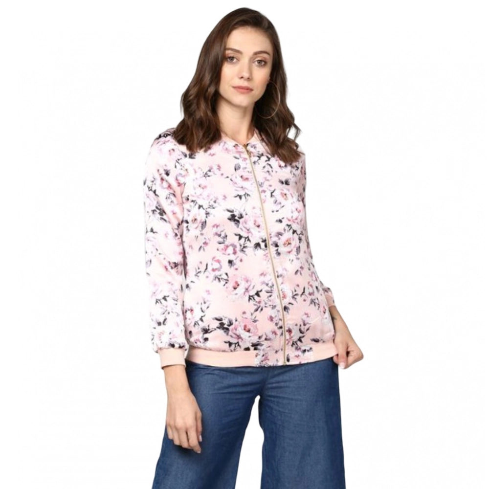 Vaystra Satin Floral 3/4th Sleeve Jacket – Light Pink